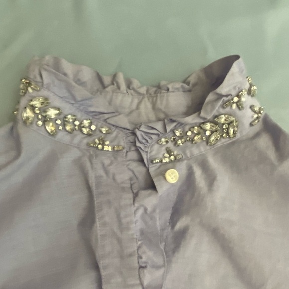 J. Crew Blue 3/4 Sleeve Ruffled Button Down Shirt - Picture 12 of 15